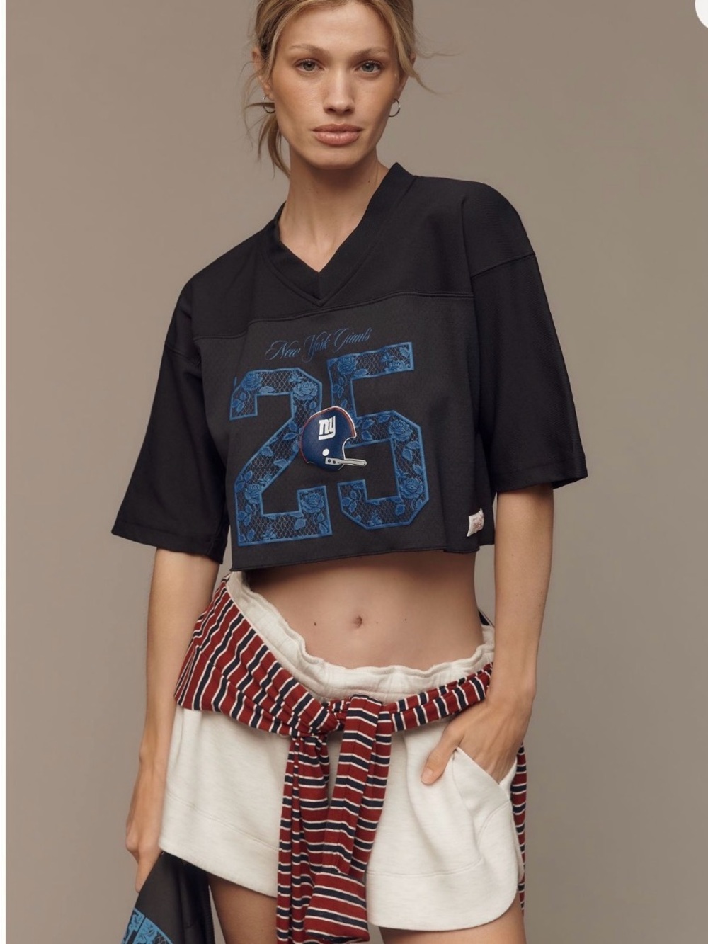 NWT Anthropologie Mitchell & Ness NY Giants Cropped Jersey Top